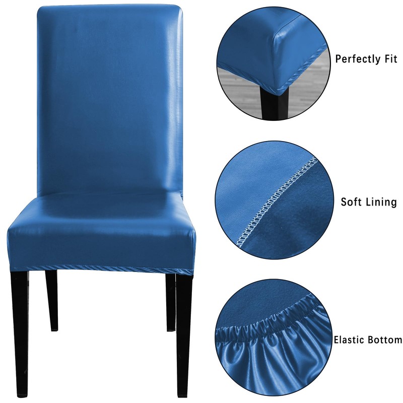Qubjus Dining Table Chair Covers, Solid PU Leather Waterproof Oilproof