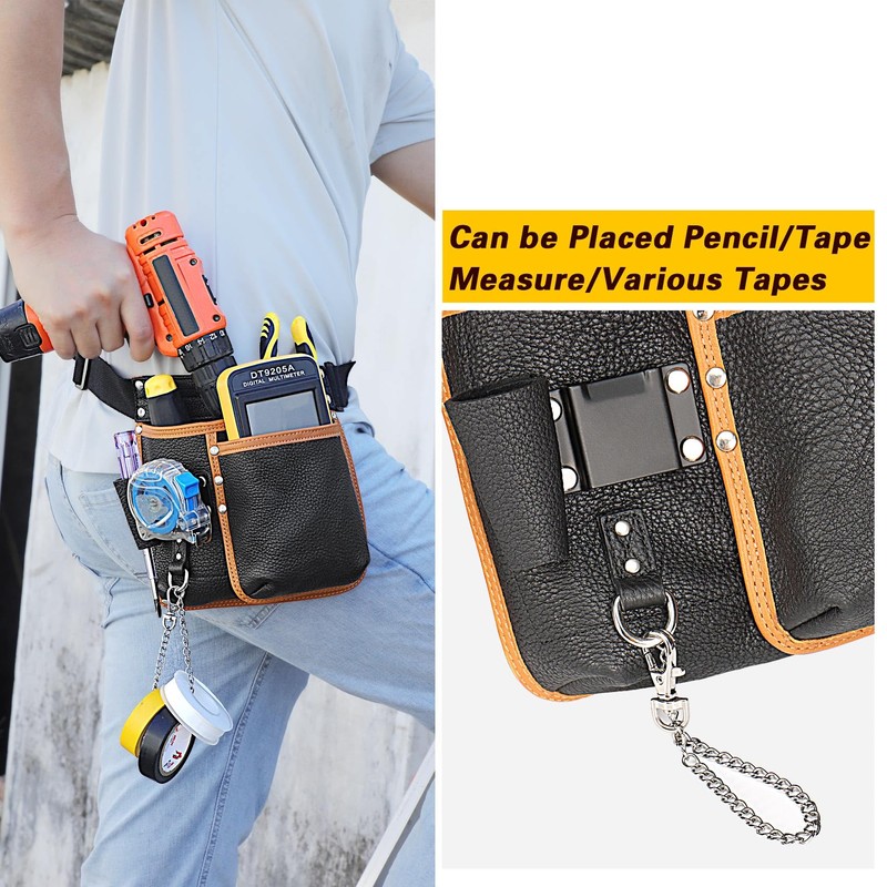 quipuda Tool Pouch, Genuine Leather Tool Belt Pouch, with Adjustable