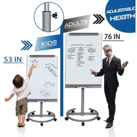 Mobile Dry Erase Board – 40x26 inches Height Adjustable Magnetic Portable Whiteboard Stand Easel White Board Flipchart Easel Board with 25 Sheets Paper Pad (40''x26'' Gray)