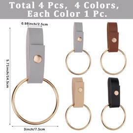 CREATCABIN 4Pcs 4 Colors Leather and Metal Towel Ring for Kitchen Dish Towel Hooks with Loop Leather Strap Bath Hand Rack Storage Oven Door Hanger Clips for Cabinet Stove Sink 5.71 x 3 Inch