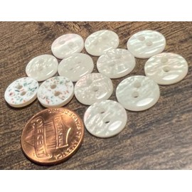 12 Small Off-white + Colorful Iridescence Plastic Buttons Almost 1/2" 12mm 14227