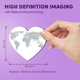 1x Heart MDF Magnet 6cm - World Map Dot Pattern - Fridge Locker Office Whiteboard Toolbox #52518