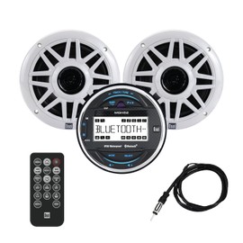 Dual Electronics MXPGH52 Marine Radio | Gauge Hole Media Receiver with Bluetooth | (2) 6.5" Marine Stereo Boat Speakers | Wireless Remote Control and Antenna Combo Pack
