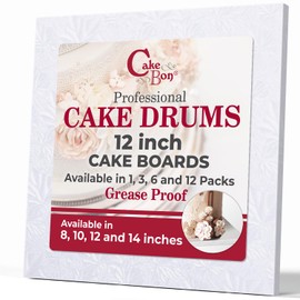 Cakebon Cake Boards Square - Sturdy 1/2 Inch Thick Drums - 12 Inch Professionally Wrapped Edges White 6-Pack