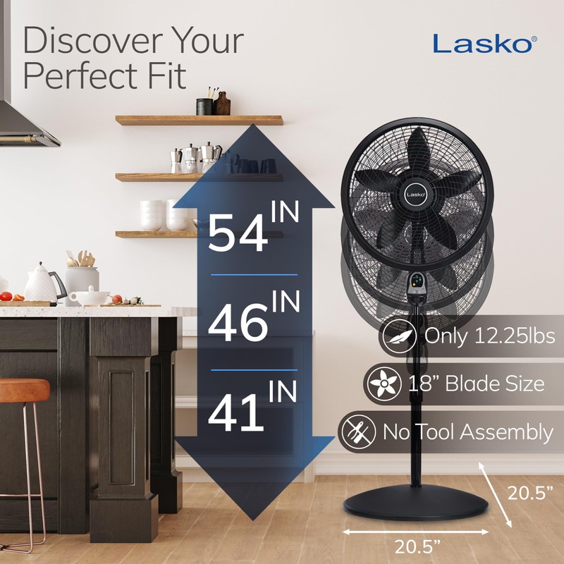 Lasko Oscillating Cyclone Pedestal Fan, Adjustable Height, Timer, Remote Control,