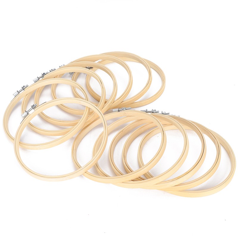 12Pcs Bamboo Embroidery Hoops Adjustable Cross Stitch Frame Circle Sewing