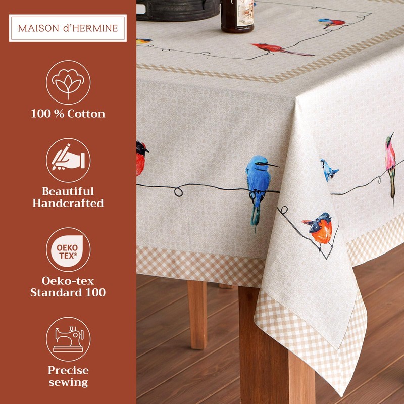 Maison d' Hermine Birdies on Wire 100% Cotton Tablecloth for
