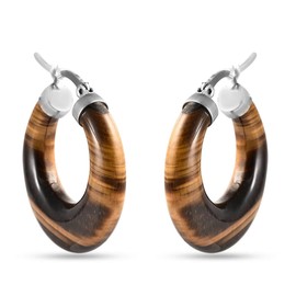 SHOP LC Tigers Eye Yellow Hoop Earrings for Women Jewelry Stainless Steel Clip on Clasp Birthday Gifts for Women