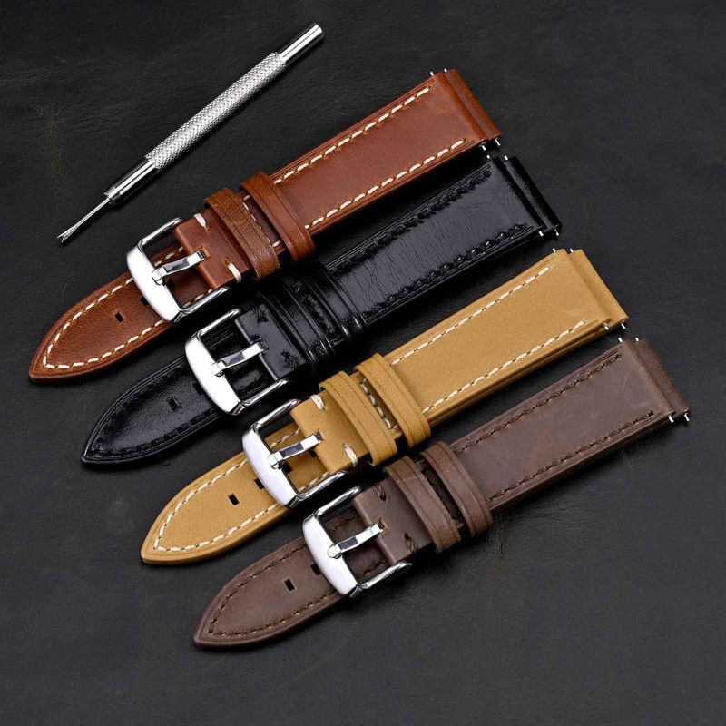 BISONSTRAP Leather Watch Straps, Quick Release Replacement Band for Men