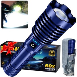 Grentay Blue&Black Super Bright Rechargeable LED Flashlights，True 1200000 High Lumens, Powerful Tactical Flashlight Up to 25H Long Battery Life |Zoomable|5Light Modes|IP67 Water Resistant for Camping