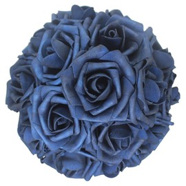 25pcs Artificial Flower，Real Touch Artificial Foam Roses Decoration DIY for Wedding Bridesmaid Bridal Bouquet Centerpieces Party (25, Navy Blue)