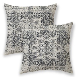 BETGINY Boho Pillow Covers 16x16, Black and Cream Ethnic Design Outdoor Decorative Throw Pillows for Couch, Carpet Pattern Decor Cushion Cover 2 Pcs Farmhouse Linen Pillowcase for Bed Car Safa