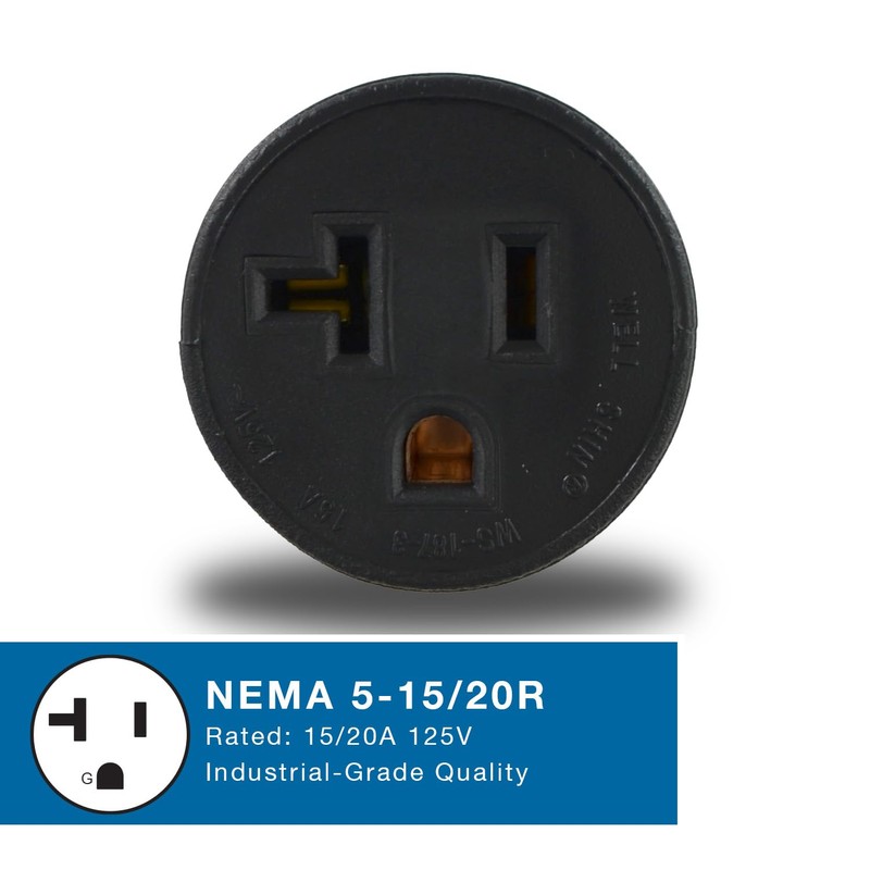 Conntek 30129 15A to 15/20A Plug Adapter ,Black