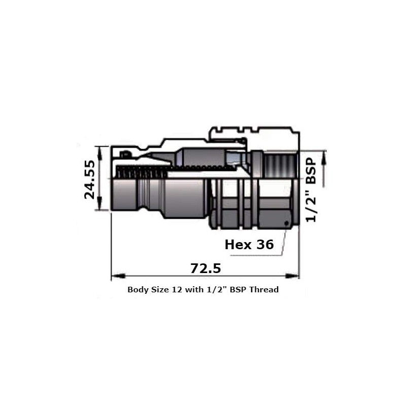 Male Hydraulic Flat Face Quick Release Coupling - 1/2" BSP