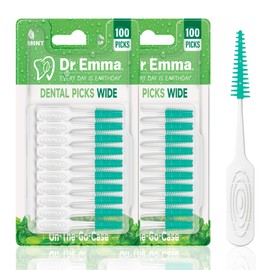Dr. Emma Dental Picks Wide Space Mint Soft Rubberized Tooth Picks Floss Pick Easy to Use Brush Picks for Teeth Cleaning and Gum Health 100Ct/Pack, 2 Pack(200Ct)