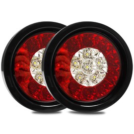 Auovo 4’’ Inch Round LED Truck/Trailer White Red Taillights with Rubber Grommet 16LED DC 12V Waterproof Stop Brake Running Reverse Backup Lights Tail Lamps for RV Trailer(2 Red/White Lights)