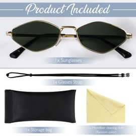 MEGAVOW Retro Hexagonal Sunglasses for Men and Women, Fashion Polygon Sunglasses, Women, Vintage Steampunk Hexagonal Sunglasses, UV400 Protection, Small Glasses, Festival, gold frame / green lens