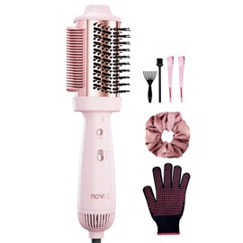 NOVUS Smooth Style Heated Comb + Blow Dryer Brush,2-in-1 Hot Air Brush for One-Step Straightener Hair Dryer and Styler,for All Hair Types,Pink