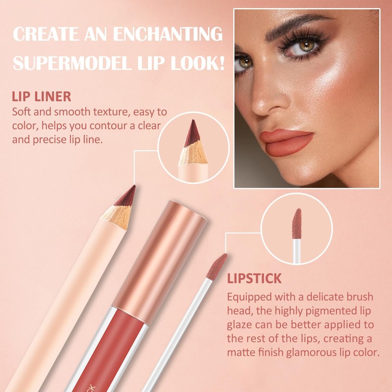 Prreal 2Pcs Lip Liner and Lipstick Makeup Set, Matte Liquid