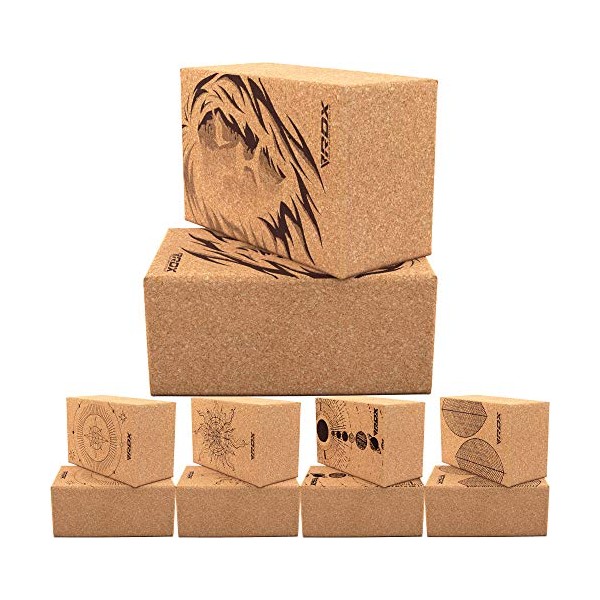 RDX Yoga Block Cork Set, Non-Slip Natural Brick for Strength Flexibility Body Balance, Easy Grip Surface for Stability Pilates Fitness Exercise Deepen Poses Office Home Gym Training, 22.5 x14.5x10.2CM