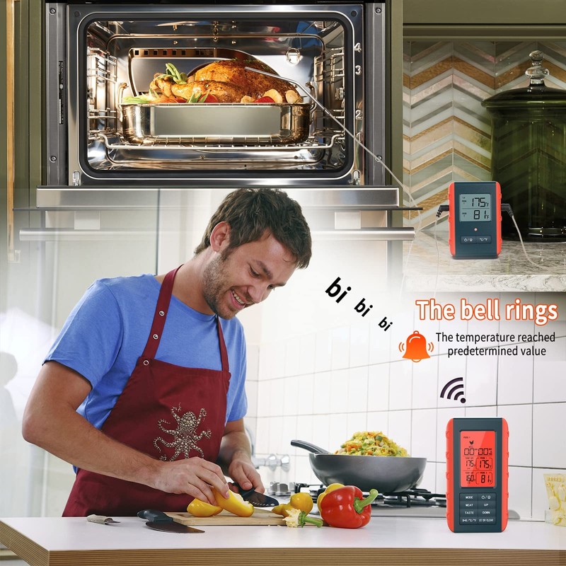 Wireless Meat Thermometer with 2 Propes for Grilling Kitchen Food