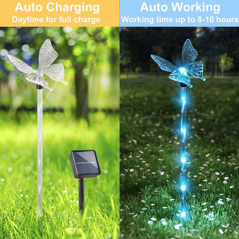 Set of 6 Arcylic Solar Butterfly Lights for Outside, Solar