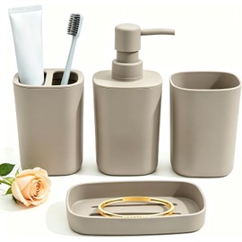 Juego de accesorios de baño beige mate, 4 dispensadores de jabón de baño