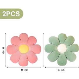 ACUSHLA Flower Pillow Floor Cushion Seat Cushion Daisy Pillow Ultra-Soft Cute Flower-Shaped Throw Pillow Decorative Pillow Room Decor Pack of 2 for Car Bedroom Sofa Chair 38cm (Green + Pink)