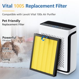 2 Pack Vital 100S Pet Care Replacement Filter for LEVOIT Vital 100S Air Purifier, 3-in-1 Vital 100s-P Hepa Filter and High-Efficiency Activated Carbon Filter, Replace Part #Vital 100S-RF-PA, Yellow