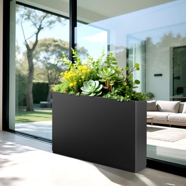 TUYOHW Metal Planter Box Outdoor Rectangular Planter, Large Planters for Outdoor Plants with Drainage Holes, All-Weather Use, 35.4''L×9.1''W×25.6''H, Black