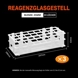 Tube Stand, Test Tube Rack, Pack of 3 Plastic Laboratory Test Tube Rack for Tubes, Removable Centrifuge Tube Stand for Laboratory, Commerce, Science, Industry (25 mm, 24 Holes)