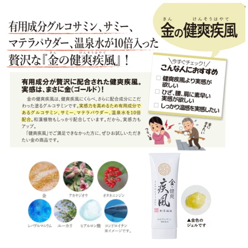 塗るグルコサミン 新大和漢方 金の健爽疾風 80g ジェルタイプ 腰 ひざ 保湿 じんわり暖かく