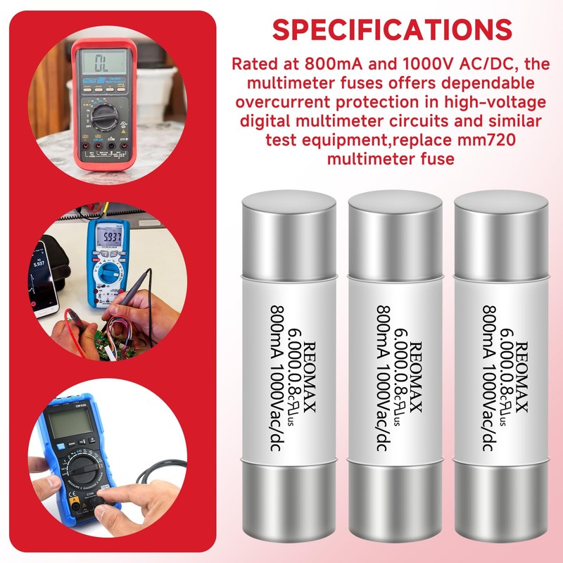 Cutetool (5 pcs) HV620 800mA 1000VAC/DC Multimeter Fuse 6X32mm,Fast Blowing
