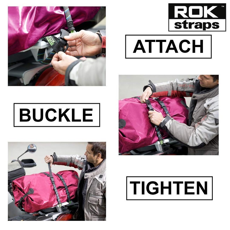 ROK Straps Motorcycle Adjustable Luggage Strap - Black/Blue/Green - 16mm