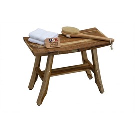 EcoDecors 24 Inch Satori Natural Teak Waterproof Teak Wood Shower Bench Stool Seat Chair for Inside Shower Provides Safety, Storage, and Organization for Bathroom Accessories