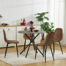 Homy Casa Dining Set for 4, Modern Round Top Table & Modern Mid-Century Style Side Chairs for Kitchen, Dining Room, Living Room, Apartment, 4 Chairs and 1 Table, Brown