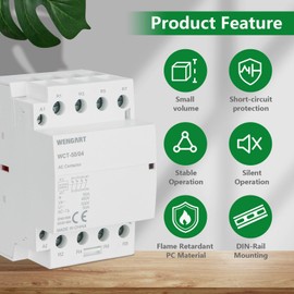 Wengart Compact AC Contactor WCT-50, 4NC AC230V 50A, Built for Durability, Whisper Quiet Operation, Energy Saving, with Additional Functions for Home Appliances, White