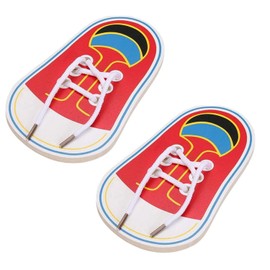 BWESOO 2 PCS Red Shoes Learning Toy Kits Learn to Tie Your Own for Kids Practical Learning Toys for Young Children Training Board Kids Toddler Early Wooden Threading Lacing Shoes Craft Kits