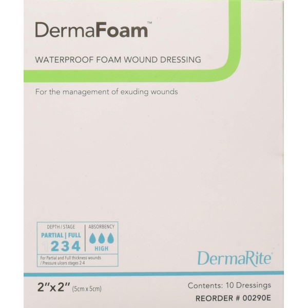 Dermarite Industries Derma Foam Non-Adhesive Foam Dressing, 2x2, 10 Count