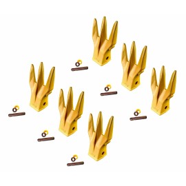 6 - Mini Excavator / Backhoe Bucket Trident Rock Teeth w/ Pin & Ret - 1U3202TR3
