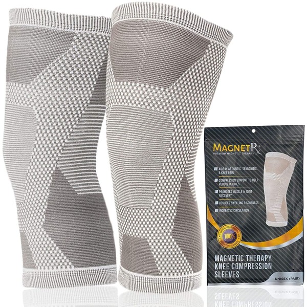 MagnetRX® Magnetic Knee Compression Sleeve - (2-Pack) Knee Support with Magnets for Knee Recovery - Magnet Knee Brace Support (X-Large (Pack of 2), Grey)