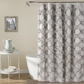 Lush Decor, Gray Ruffle Diamond Shower Curtain | Textured Vintage Chic Farmhouse Style Design, x 72, 72" x 72"