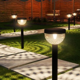Sunco 6 Pack Round Solar Pathway Lights Outdoor, Super Bright 120 LM, 2CCT 2700K Soft White & 4000K Cool White, Dimmable Path Lights for Garden, Backyard, Walkway, Driveway.