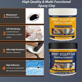Epoxy Sculpt Clay, 2 Pound White Epoxy Sculpt Pool Putty for Leaks Underwater Self-Hardening Modeling Compound AB High Adhesive Epoxy Putty Magic Sculpt Clay for Sculpting Modeling Repairing Filling
