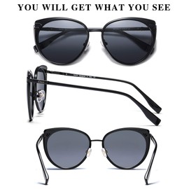 Duco Fashion Metal Round Designer Sunglasses for Women-Polarized Classic Vintage Retro Shades DC1222 (Black Grey)