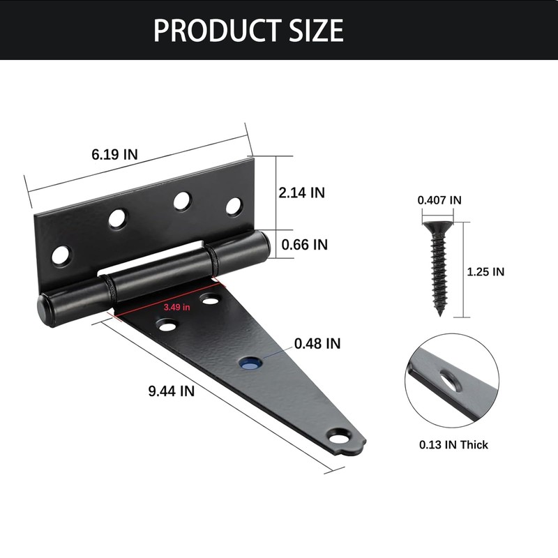 HOME MASTER HARDWARE 10 Inch T-Strap Heavy Duty Black Hinges
