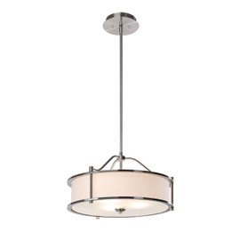 XiNBEi Lighting Pendant Lighting 18 inch 3 Light Drum Pendant Light with Fabric Shade and Glass Diffuser in Brushed Nickel, Classic Convertible Drum Chandelier for Living & Dinning Room XB-P1199-BN