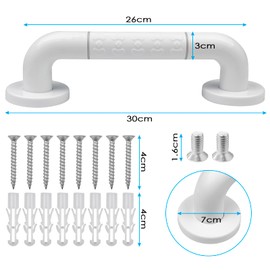 Baxcdyswe Grab Bars for Seniors, 30 cm Grab Rail Shower, Non-Slip Handle, White Nylon Safety Handles, Stainless Steel Bathtub Handle, Disabled Toilet Shower Handle, Bathtub Entry Aid
