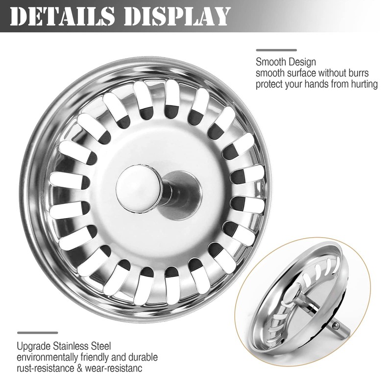 2 Pack Kitchen Sink Strainer Plug, Stainless Steel Push Style