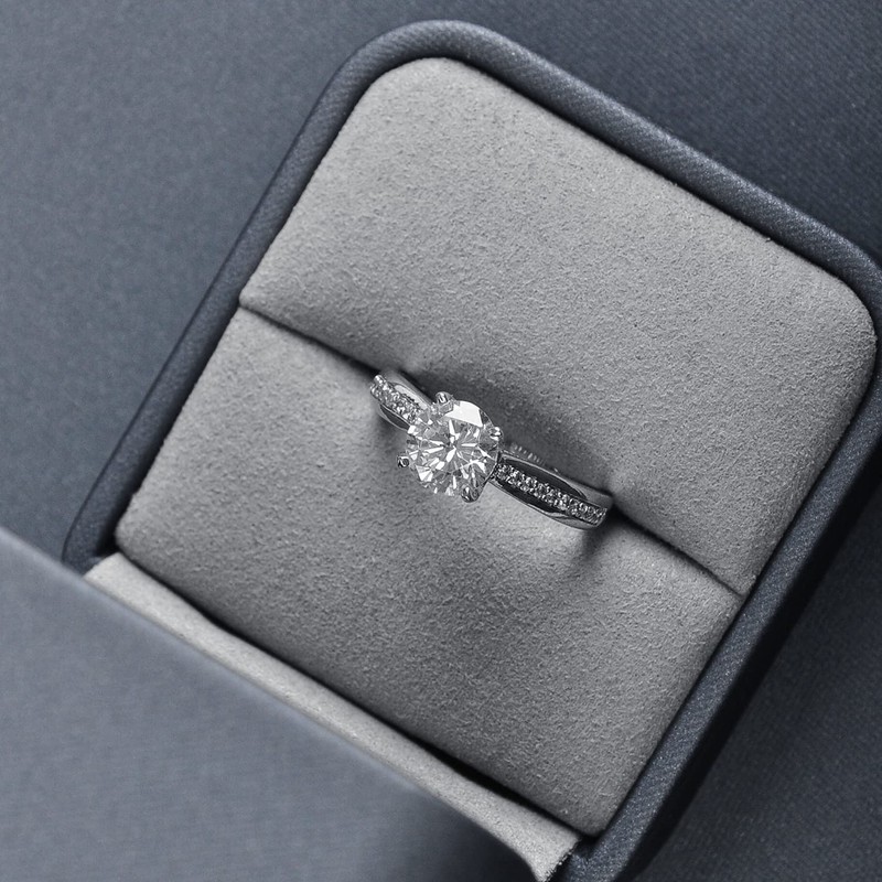 Woodten Proposal Ring Box, Blue Round Corner PU Leather Ring